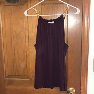 Purple Calvin Klein Blouse w/ Gold Chain Detailing